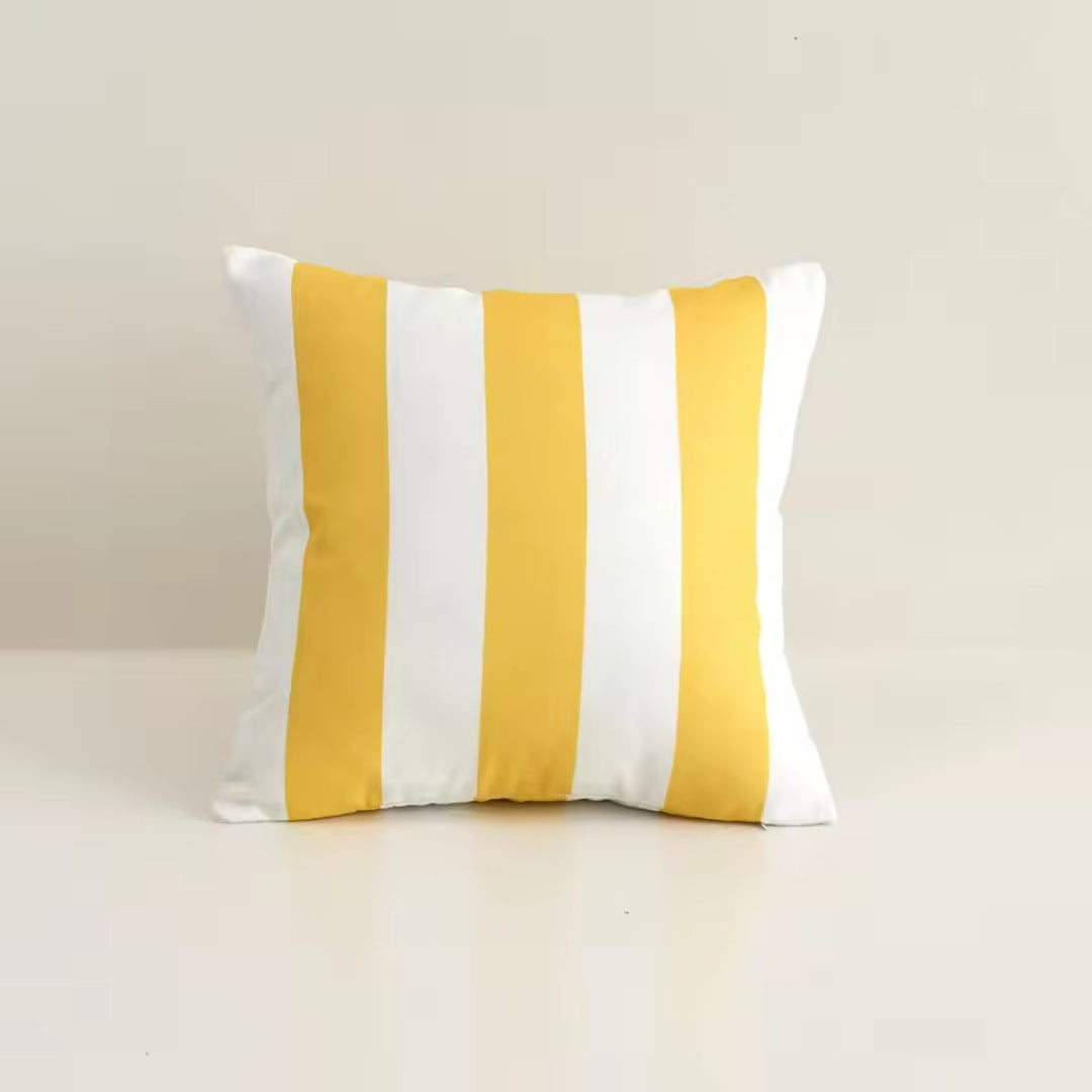 Hamptons Yellow and white striped outdoor cushion cover – waterproof, 45x45cm, square