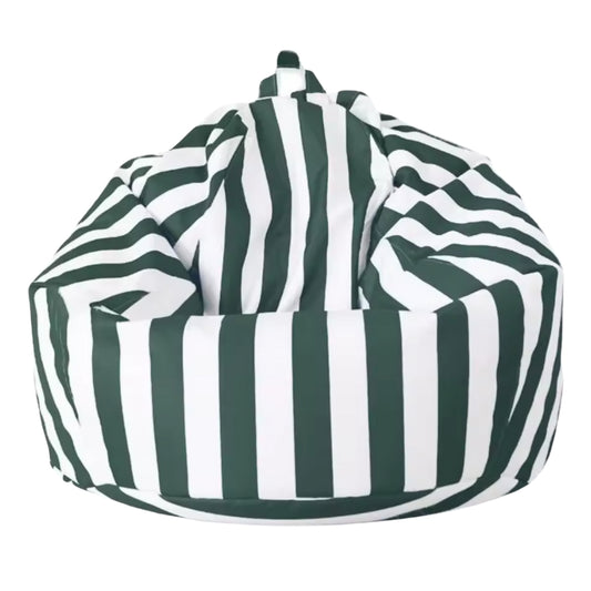 Dark green and white striped teardrop waterproof outdoor bean bag cover with handle