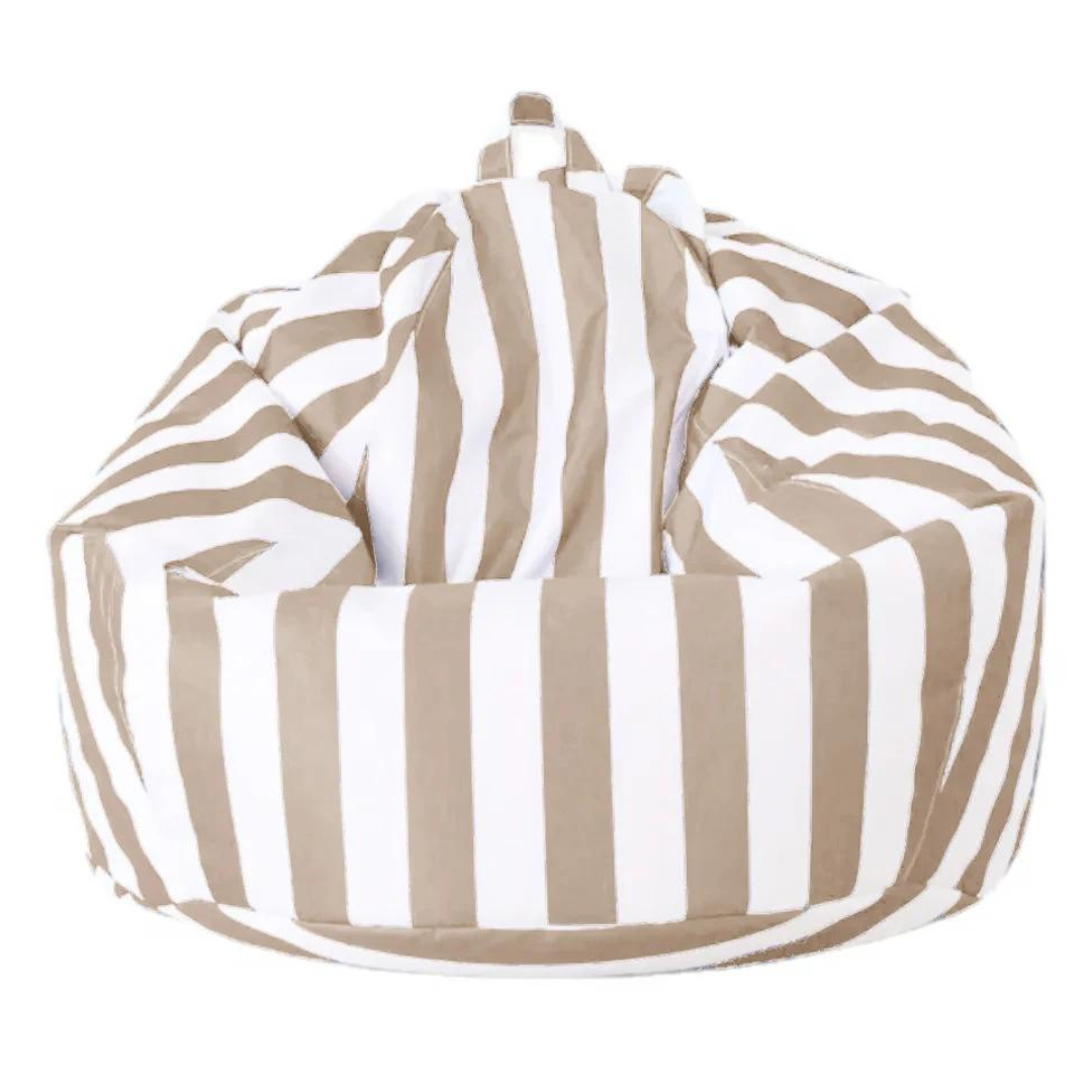 Light Khaki and white striped teardrop waterproof outdoor bean bag cover with handle