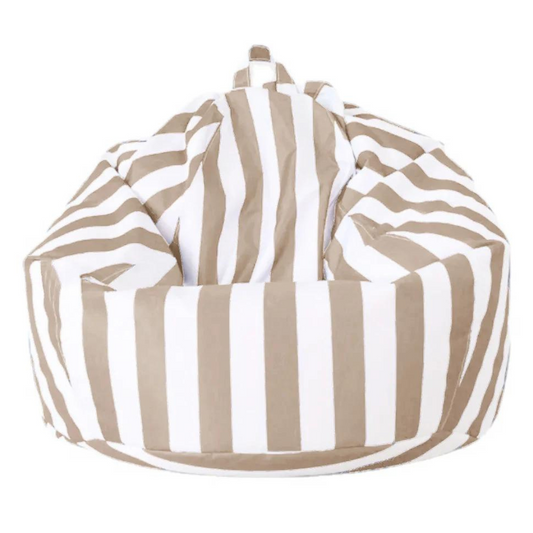 Light Khaki and white striped teardrop waterproof outdoor bean bag cover with handle