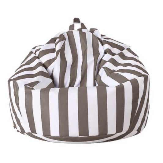 light grey and white striped teardrop waterproof outdoor bean bag cover with handle