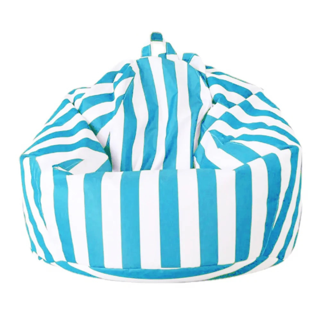 Sky blue and white striped teardrop waterproof outdoor bean bag cover with handle