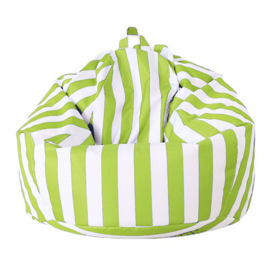 Kids Light green and white striped teardrop waterproof outdoor bean bag cover with handle