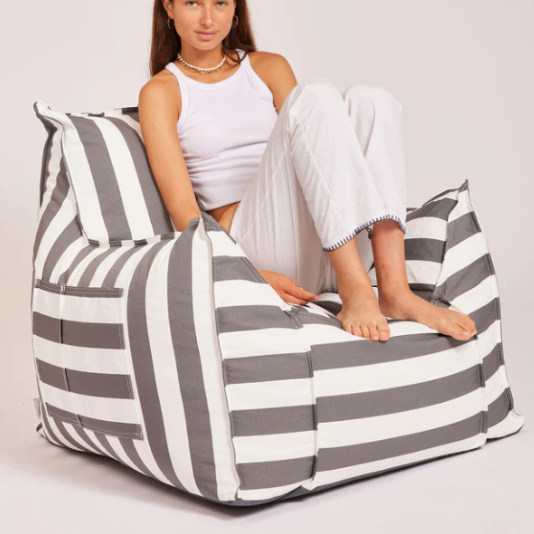Chill Premium Waterproof Striped Floating Chair Bean Bag Cover White Blue