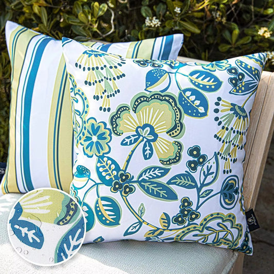 Coastal Bloom waterproof outdoor cushion cover set in Citrus Floral, 45x45cm 2-pack with vibrant botanical design for patio or garden use.