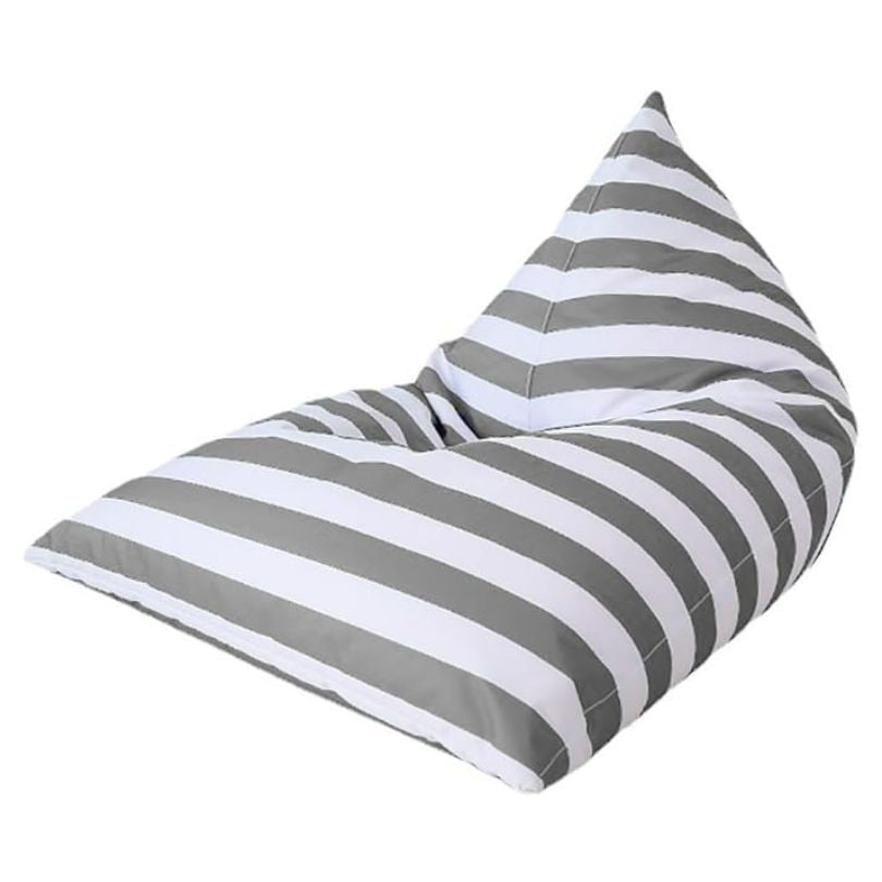 Hamptons waterproof outdoor triangle bean bag cover 90 x 140 light grey white stripe horizontal lifestyle outdoor
