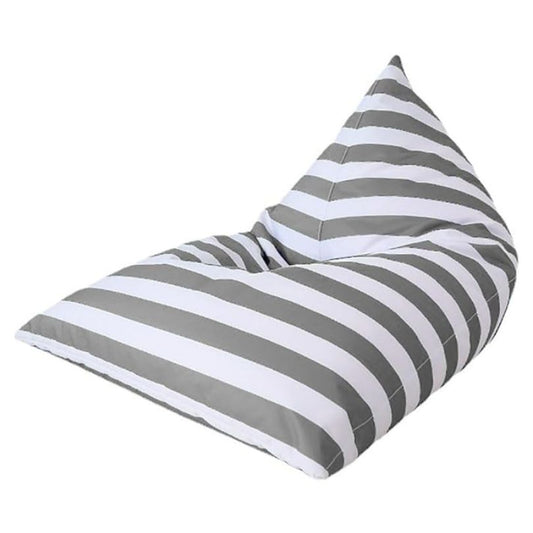 Hamptons waterproof outdoor triangle bean bag cover 90 x 140 light grey white stripe horizontal lifestyle outdoor
