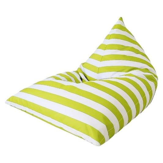 Hamptons waterproof outdoor triangle bean bag cover 90 x 140 light green white stripe horizontal lifestyle outdoor