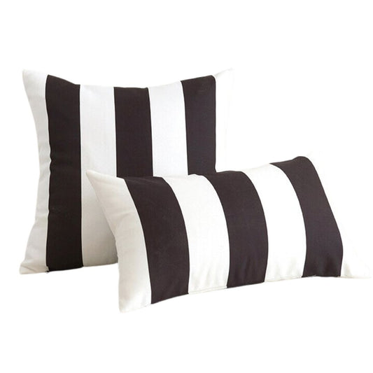Hamptons waterproof outdoor cushions in black and white stripe – rectangle 30x50cm design, square 45x45cm design