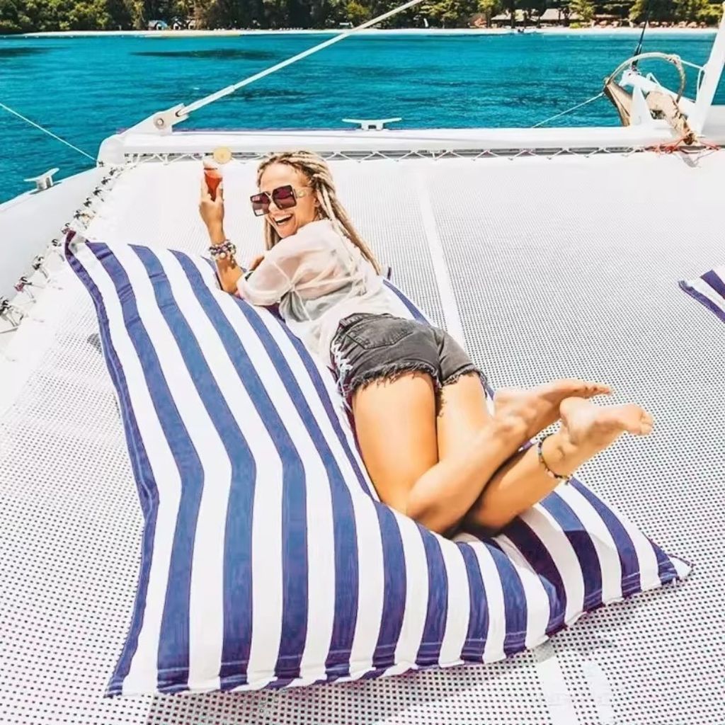 Aussie Outdoor Big Bertha Premium Waterproof Striped Beanbag Cover in Blue and White Stripe Outdoor Lifestyle