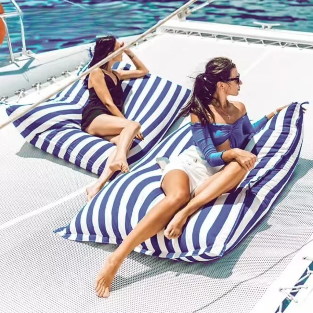 Aussie Outdoor Big Bertha Premium Waterproof Striped Beanbag Cover in Blue and White Stripe Outdoor Lounge