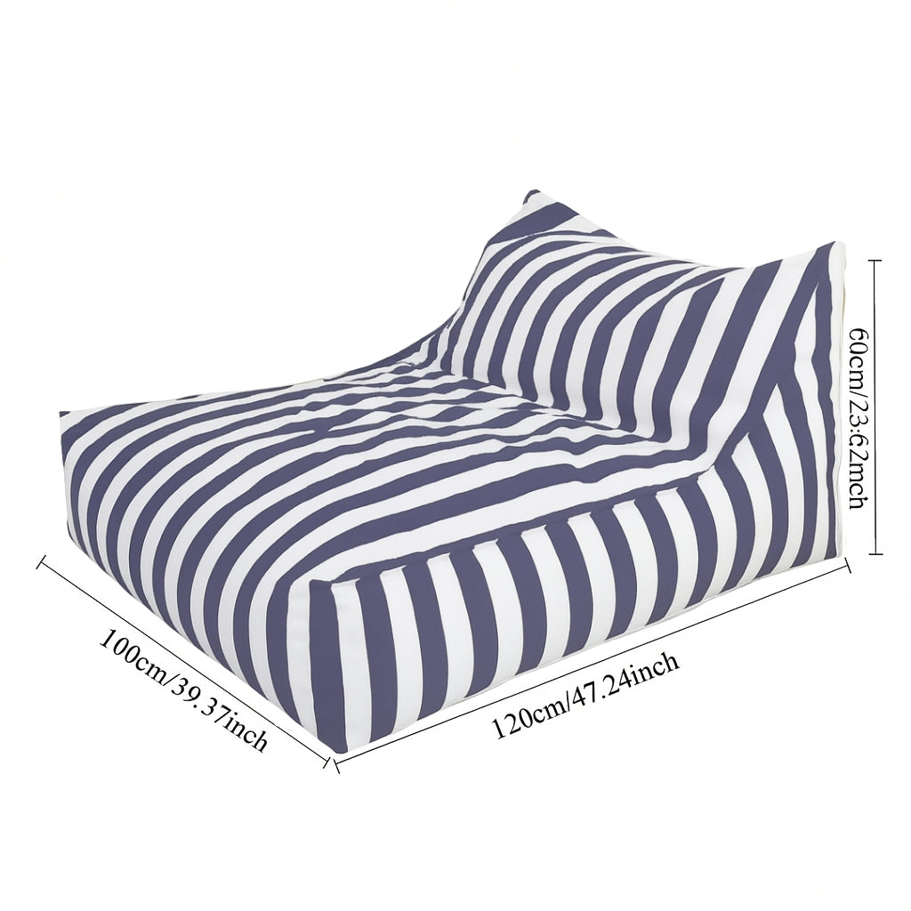 Big Chill floating bean bag cover with dimensions – 120cm x 100cm x 60cm in grey and white stripe