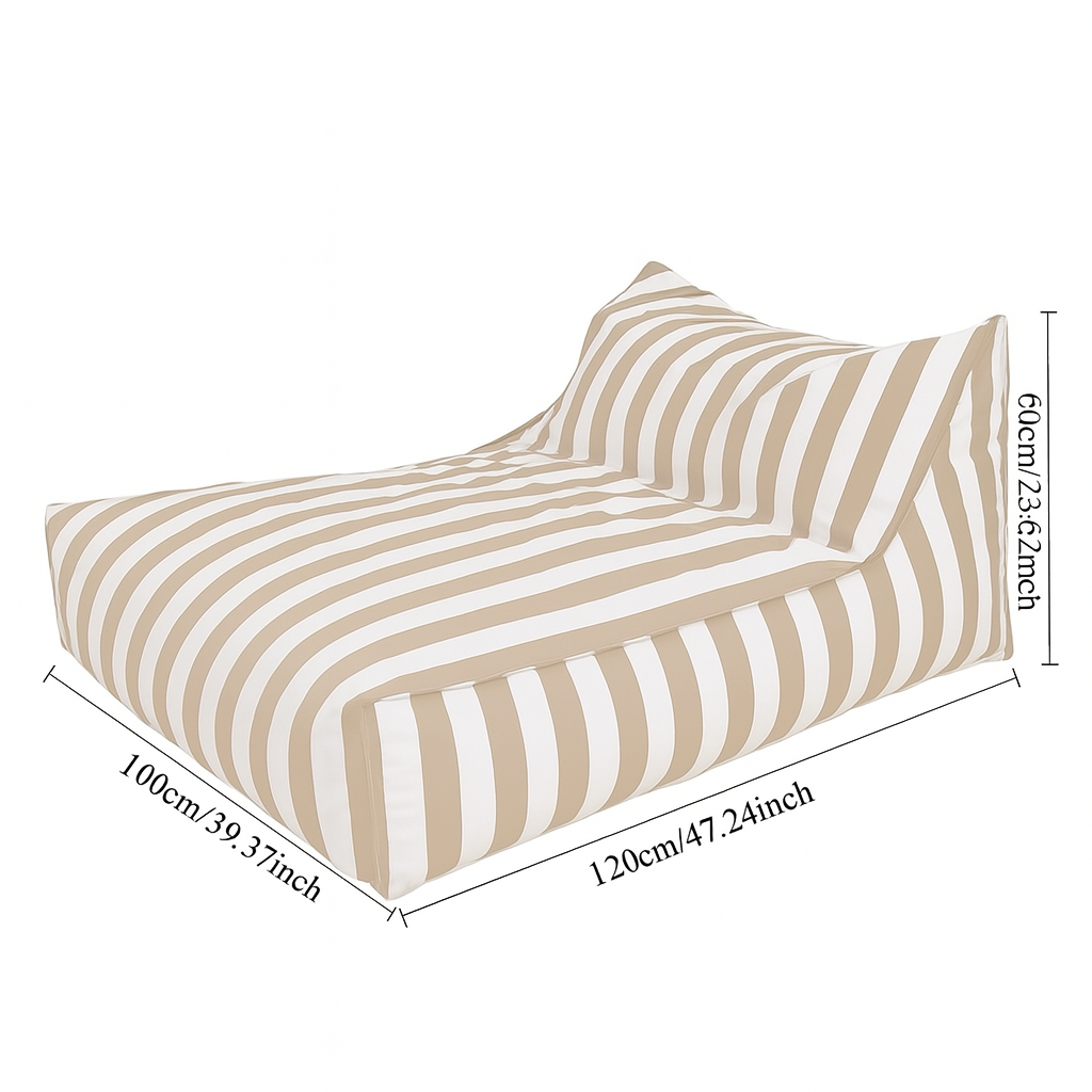 Big Chill floating bean bag cover with dimensions – 120cm x 100cm x 60cm in khaki and white stripe