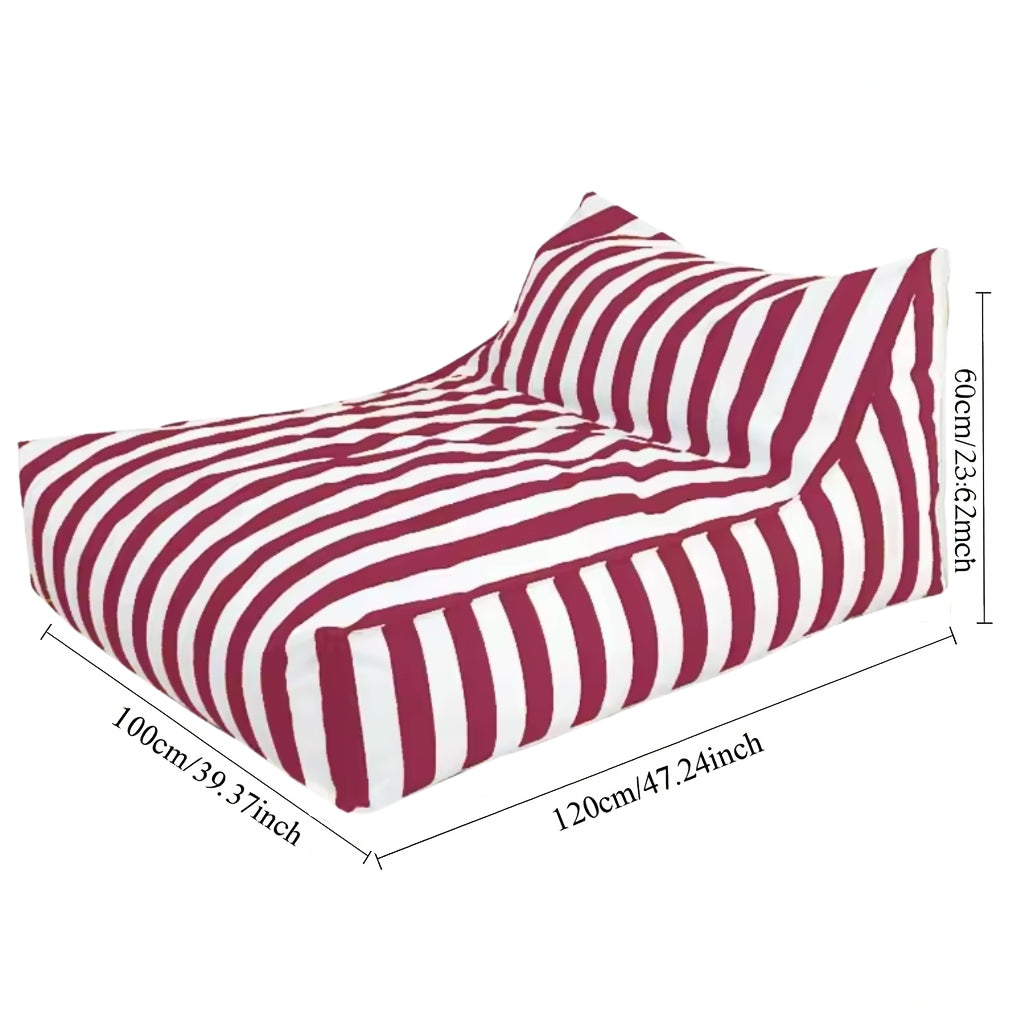 Big Chill floating bean bag cover with dimensions – 120cm x 100cm x 60cm in Red and white stripe