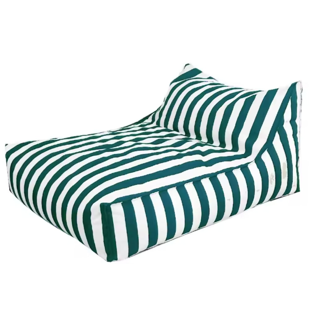 Big Chill waterproof outdoor bean bag cover in white and green stripe – resort-style floating lounger