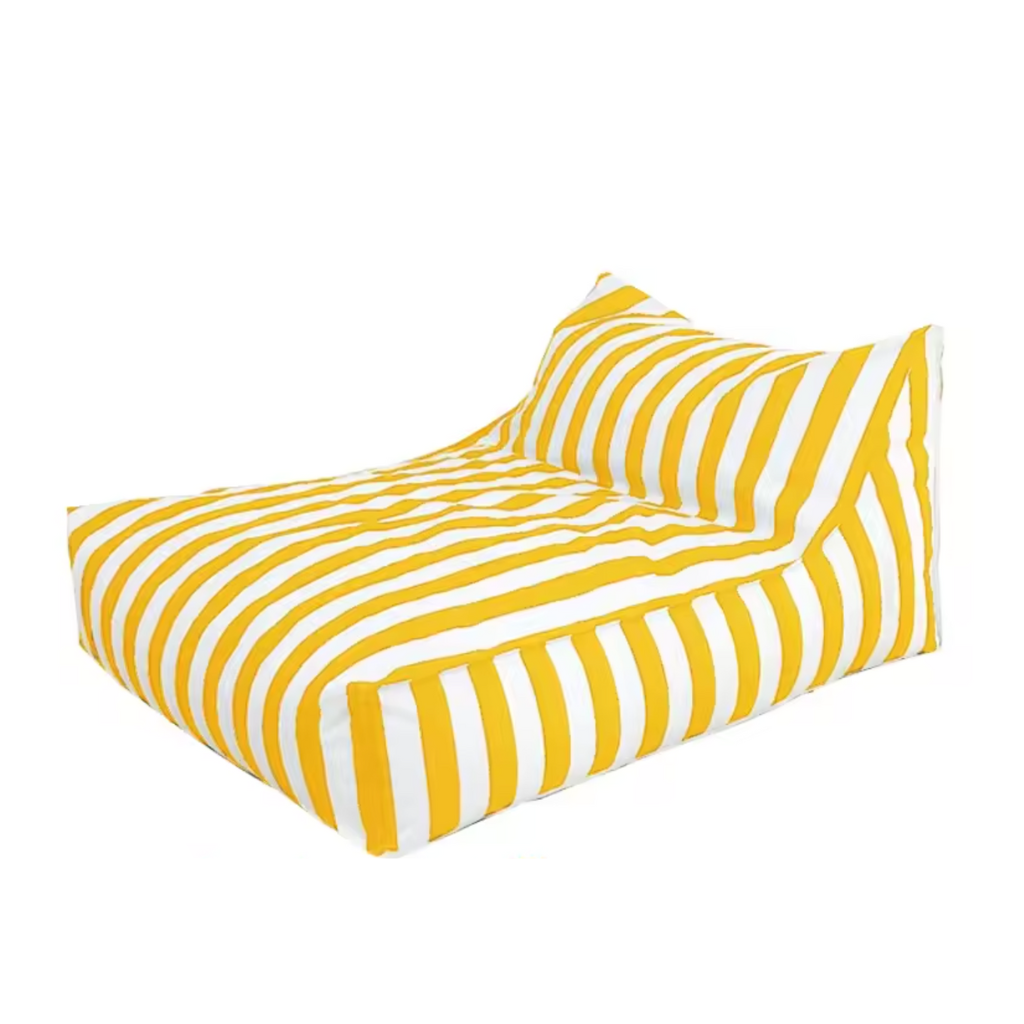 Big Chill waterproof outdoor bean bag cover in white and yellow stripe – resort-style floating lounger