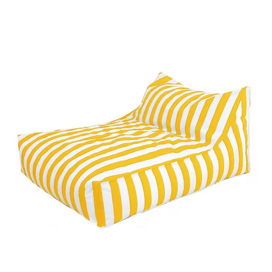 Big Chill waterproof outdoor bean bag cover in white and yellow stripe – resort-style floating lounger