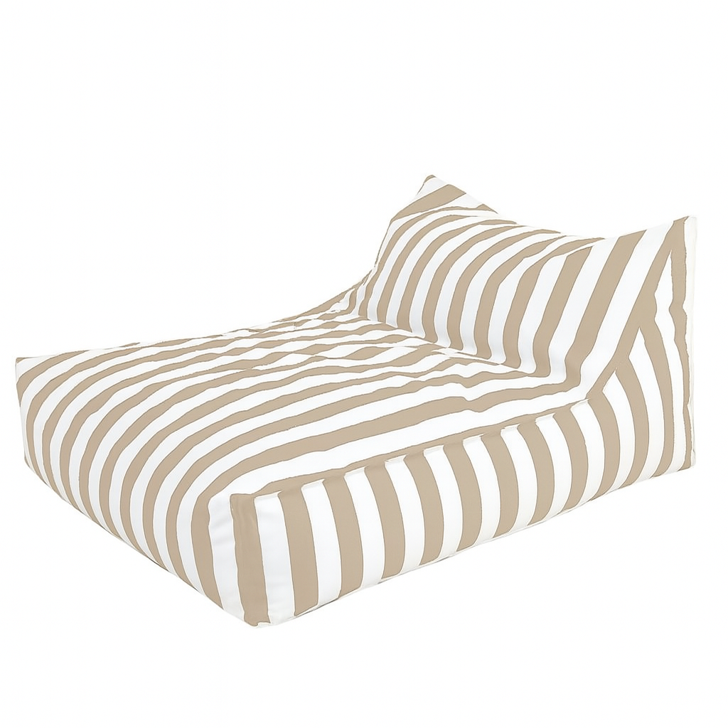 Big Chill waterproof outdoor bean bag cover in white and khaki stripe – resort-style floating lounger