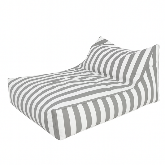 Big Chill waterproof outdoor bean bag cover in white and light grey stripe – resort-style floating lounger