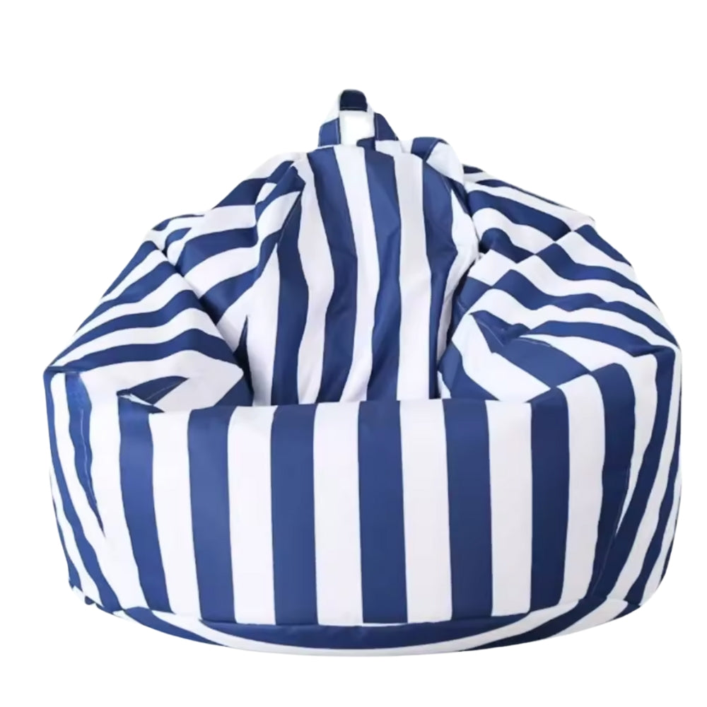 Dark blue and white striped teardrop waterproof outdoor bean bag cover with handle