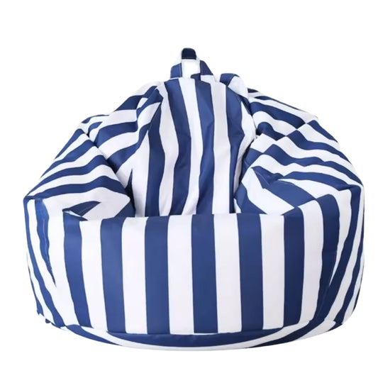 Dark blue and white striped teardrop waterproof outdoor bean bag cover with handle