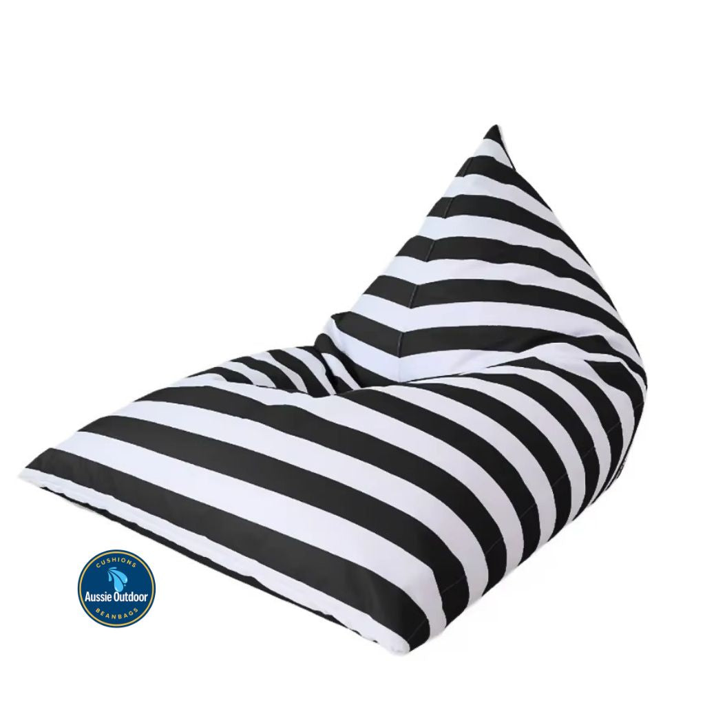 Hamptons waterproof outdoor triangle bean bag cover 110 x 140 black and white horizontal stripe