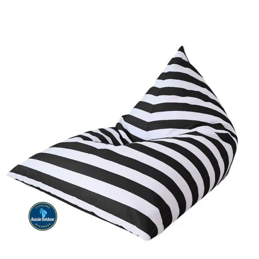 Hamptons waterproof outdoor triangle bean bag cover 110 x 140 black and white horizontal stripe