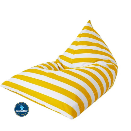 Hamptons waterproof outdoor triangle bean bag cover 110 x 140 yellow and white horizontal stripe