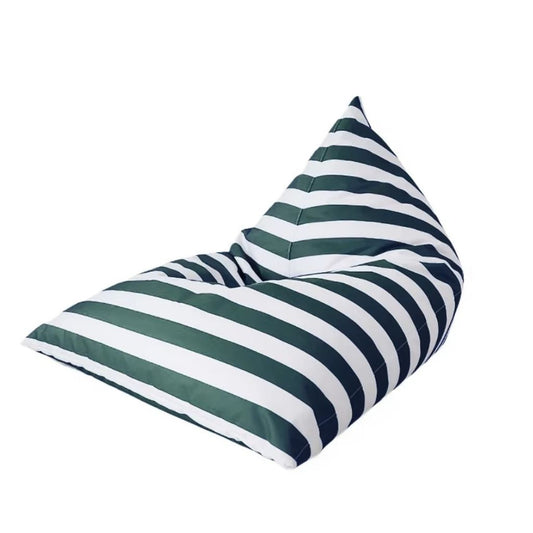 Hamptons waterproof outdoor triangle bean bag cover 90 x 140 dark green white stripe horizontal