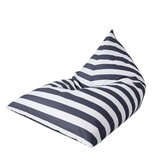 Hamptons waterproof outdoor triangle bean bag cover 90 x 140 dark grey and white horizontal stripe