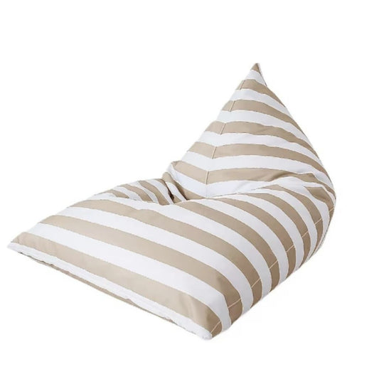 Hamptons waterproof outdoor triangle bean bag cover 90 x 140 light khaki beige and white horizontal stripe