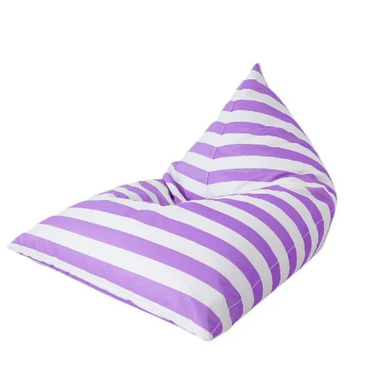 Hamptons waterproof outdoor triangle bean bag cover 90 x 140 purple and white horizontal stripe