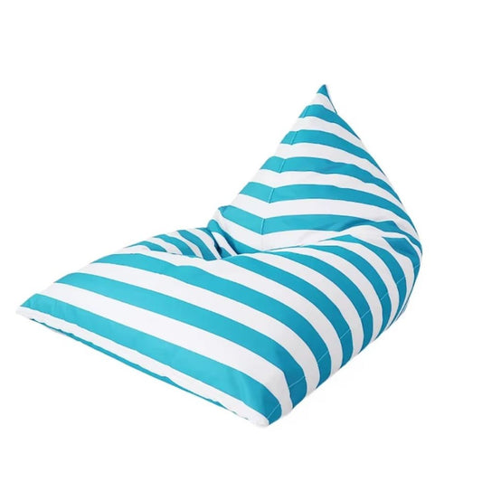 Hamptons waterproof outdoor triangle bean bag cover 90 x 140 sky blue and white horizontal stripe