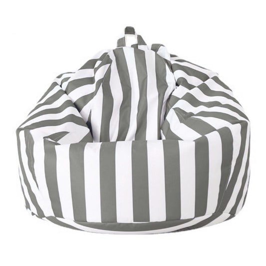 Kids Weatherproof Outdoor Bean Bag Cover – Light Grey & White Stripe | 70×80cm