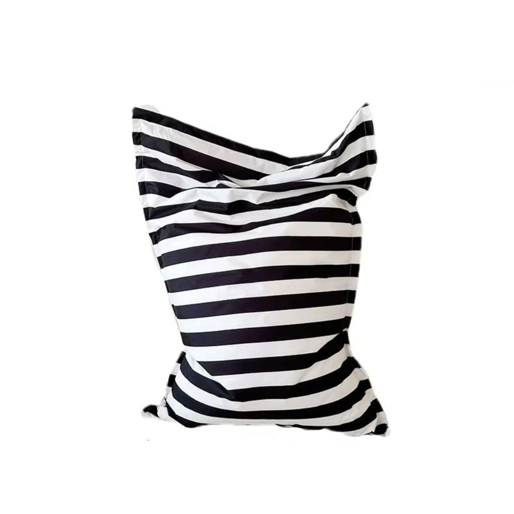 Bertha Premium waterproof floating bean bag cover 140 x 145 single lounger black white stripe on white background
