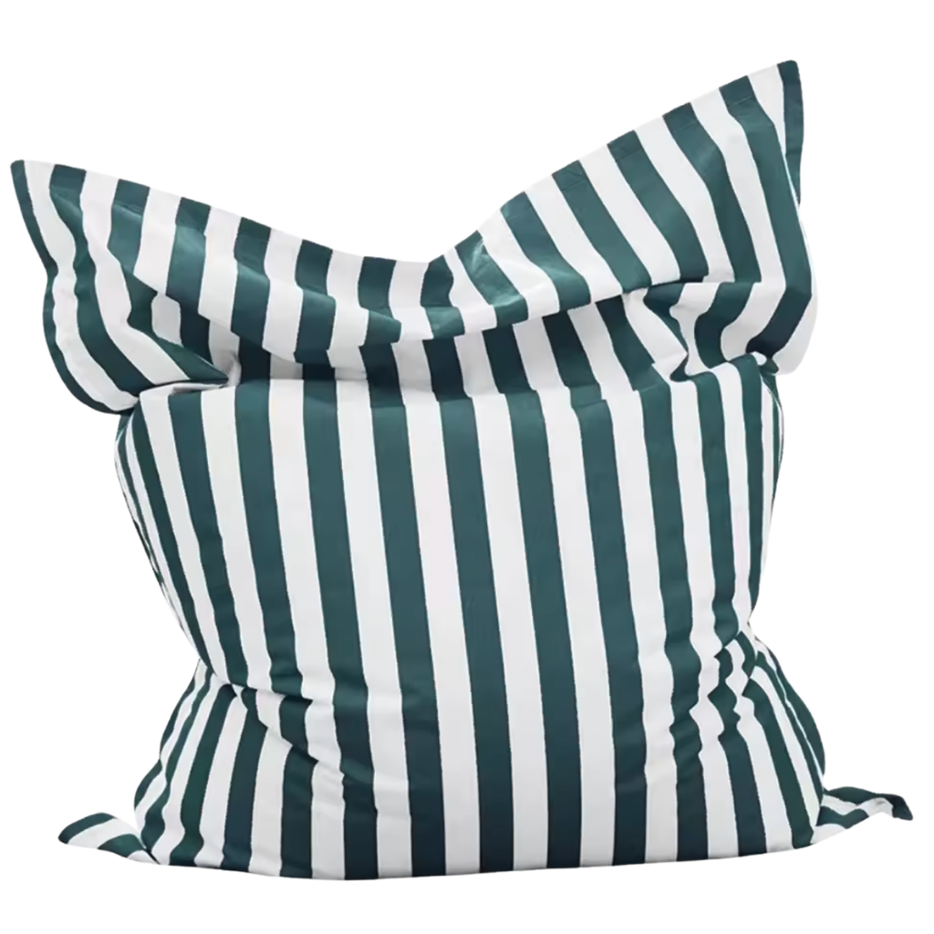 Big Bertha Premium dark green and white striped floating beanbag cover, 140 x 180 cm, shown filled on a white background