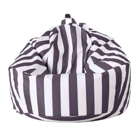 Dark grey and white striped teardrop waterproof outdoor bean bag cover with handle
