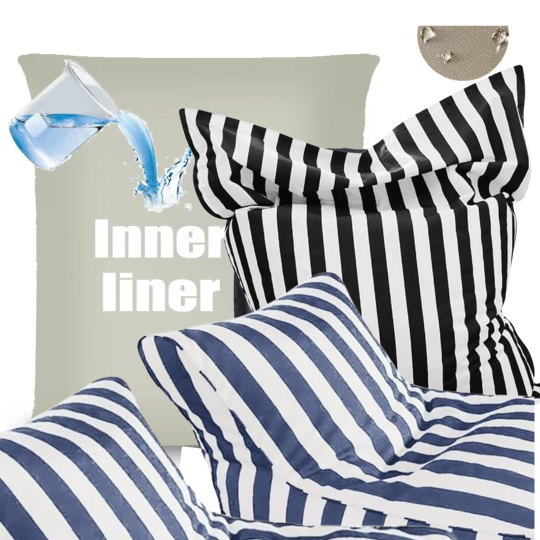 Big Chill Premium Waterproof Striped Floating Lounger Bean Bag Cover White Dark Grey