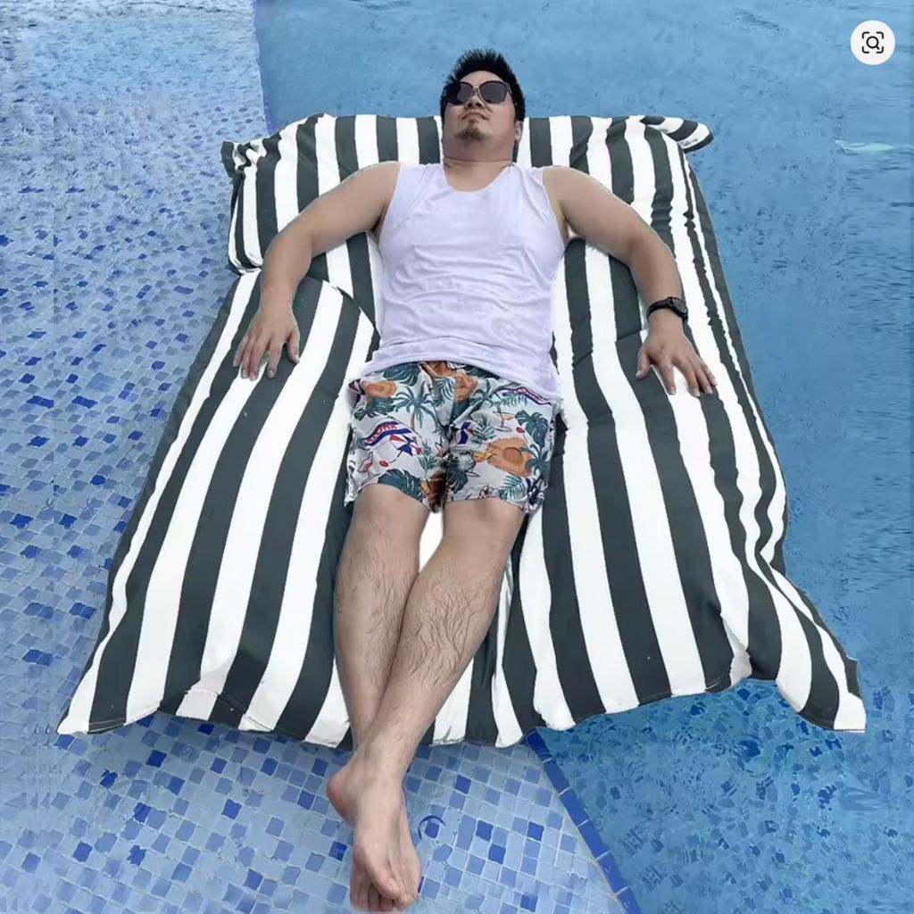 Big Bertha Premium Waterproof Striped Floating Bean Bag Cover White Dark Green