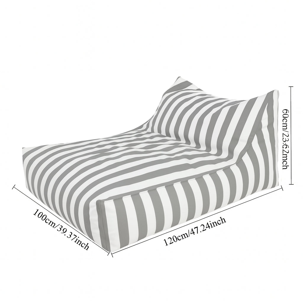 Big Chill floating bean bag cover with dimensions – 120cm x 100cm x 60cm in light grey and white stripe