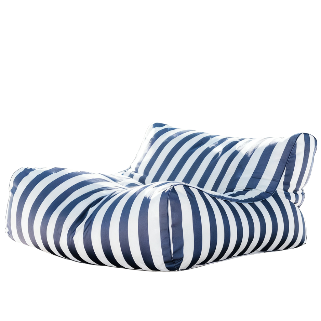 Dark blue and white striped Big Chill King weatherproof outdoor bean bag lounger cover