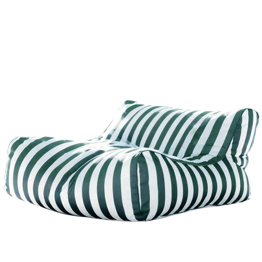Dark green and white striped Big Chill King weatherproof outdoor bean bag lounger cover