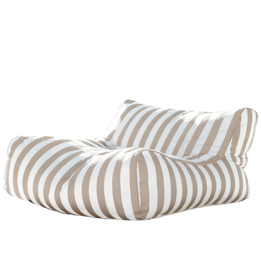 Khaki and white striped Big Chill King weatherproof outdoor bean bag lounger cover