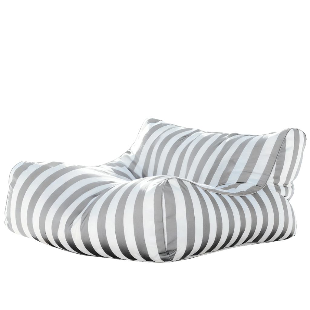 Light grey and white striped Big Chill King weatherproof outdoor bean bag lounger cover