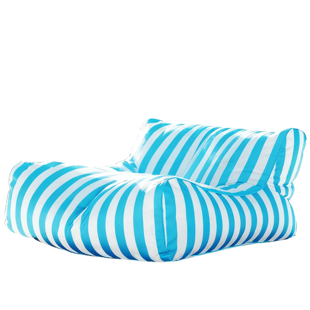 Sky blue and white striped Big Chill King weatherproof outdoor bean bag lounger cover
