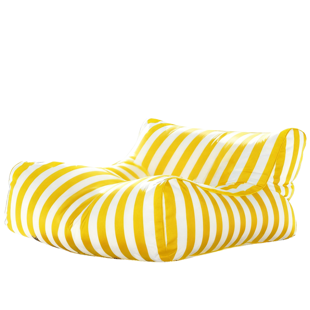 Yellow and white striped Big Chill King weatherproof outdoor bean bag lounger cover