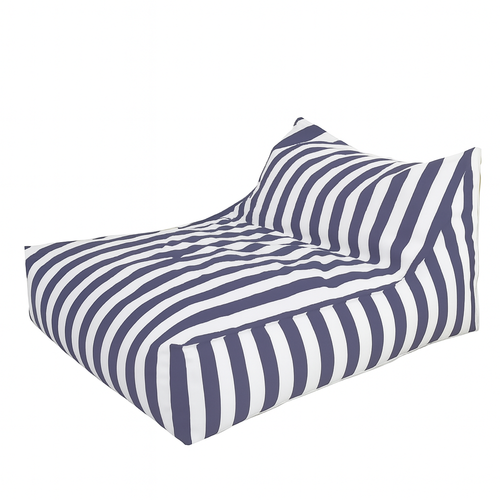 Big Chill waterproof outdoor bean bag cover in white and grey stripe – resort-style floating lounger