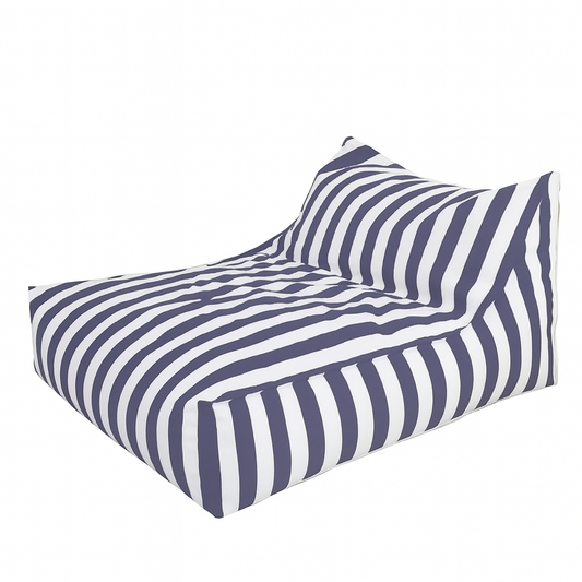 Big Chill waterproof outdoor bean bag cover in white and grey stripe – resort-style floating lounger