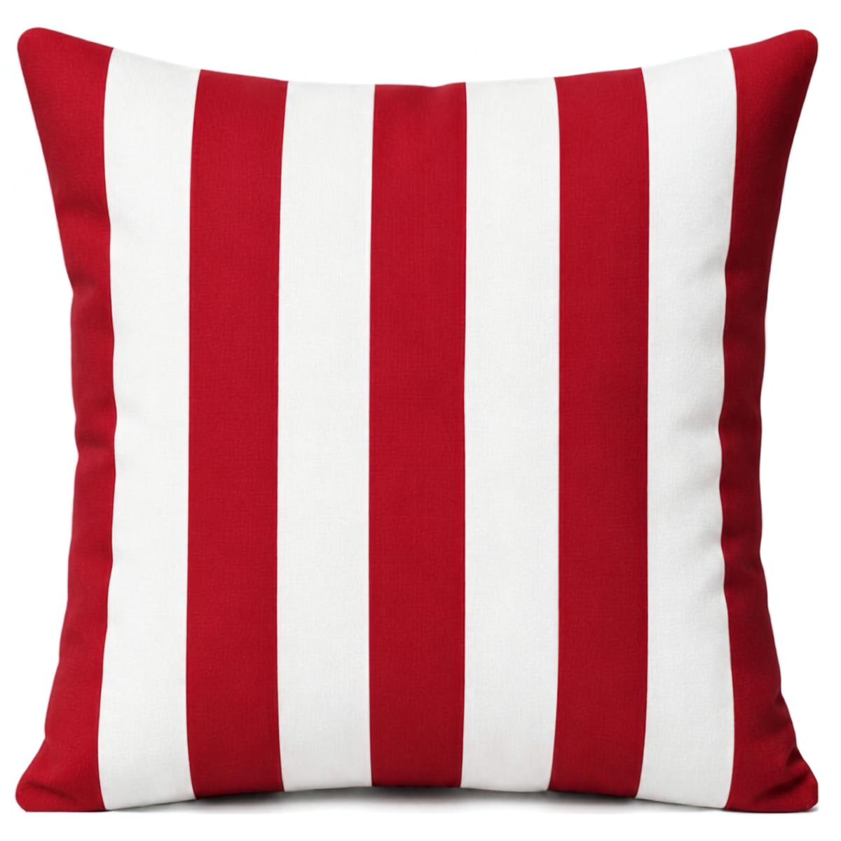Square Chill outdoor cushion cover featuring bold red and white vertical stripes on a white background.