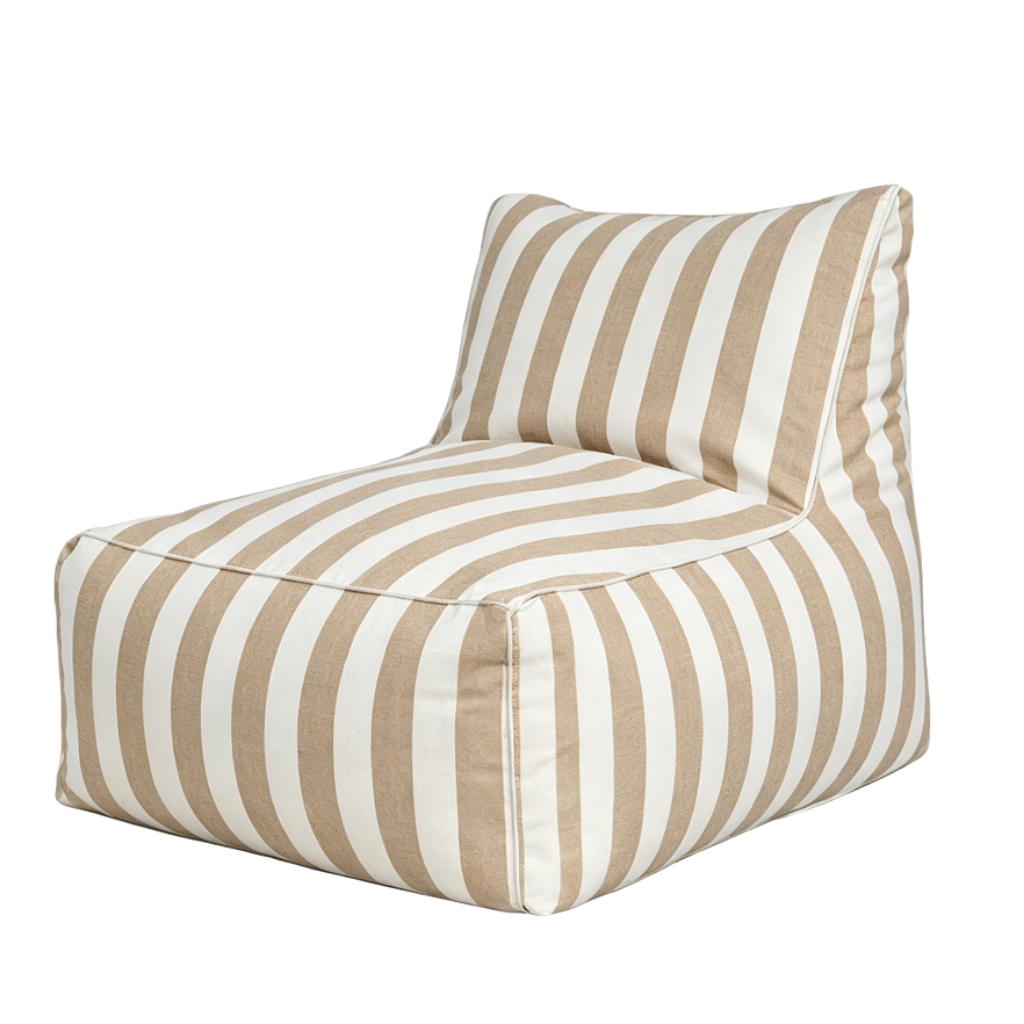 Hamptons khaki and white striped outdoor lounge chair bean bag cover